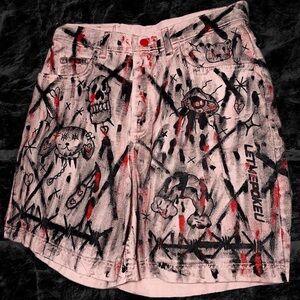 Light Pink Graffiti Hand-Painted Jean Shorts